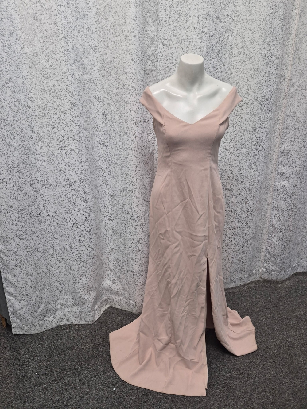Dessy Collection Blush Off-Shoulder Maxi Gown